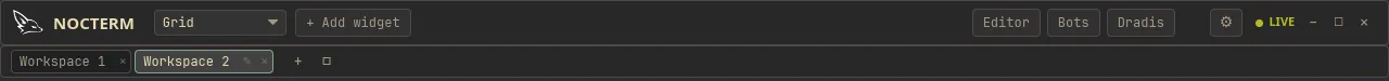 The top bar with the workspace switcher and settings gear