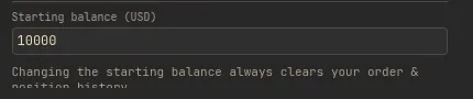 Setting the starting balance in Paper Trading settings