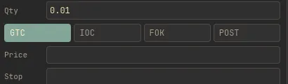 Entering size with the USD / base-coin unit toggle